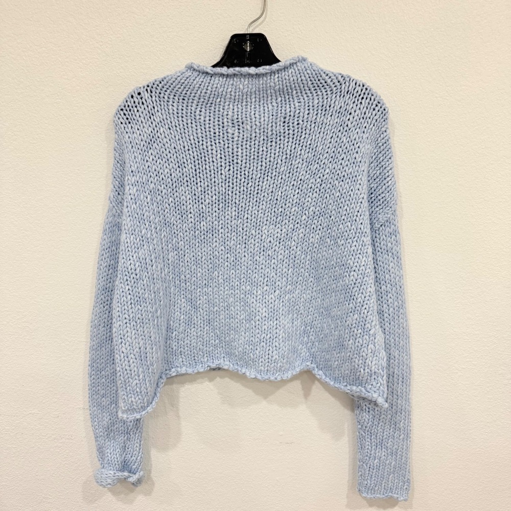 Free People Opal Rollneck Chunky Knit Sweater Cashmere Blue Cropped Pullover S/P - Picture 5 of 10